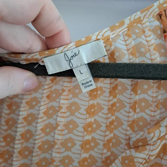 JOIE Orange Abstract Print Semi Sheer V-neck Blouse - Picture 4 of 5